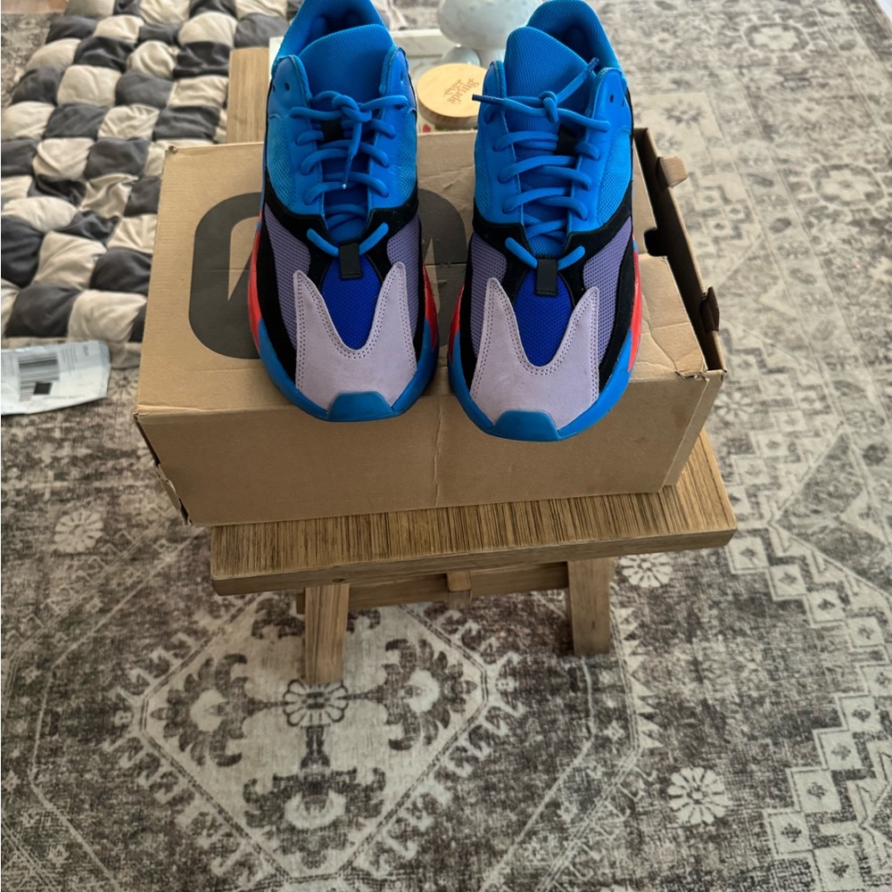 Yeezy Athletic Sneakers in Bright Blue with Purple and Black Accents